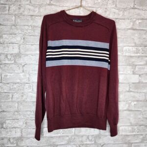 Brooks‎ Brothers Sweater Maroon Navy Striped Washable Merino Wool Preppy Mens L